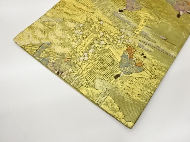  本金箔プラチナ箔伊勢物語模様織出し袋帯